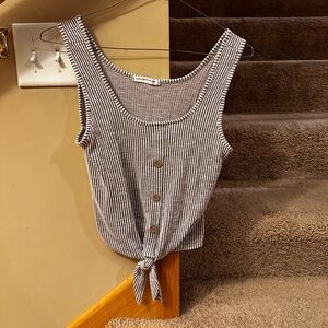 Caution to the Wind Brown and White Striped Tank Top